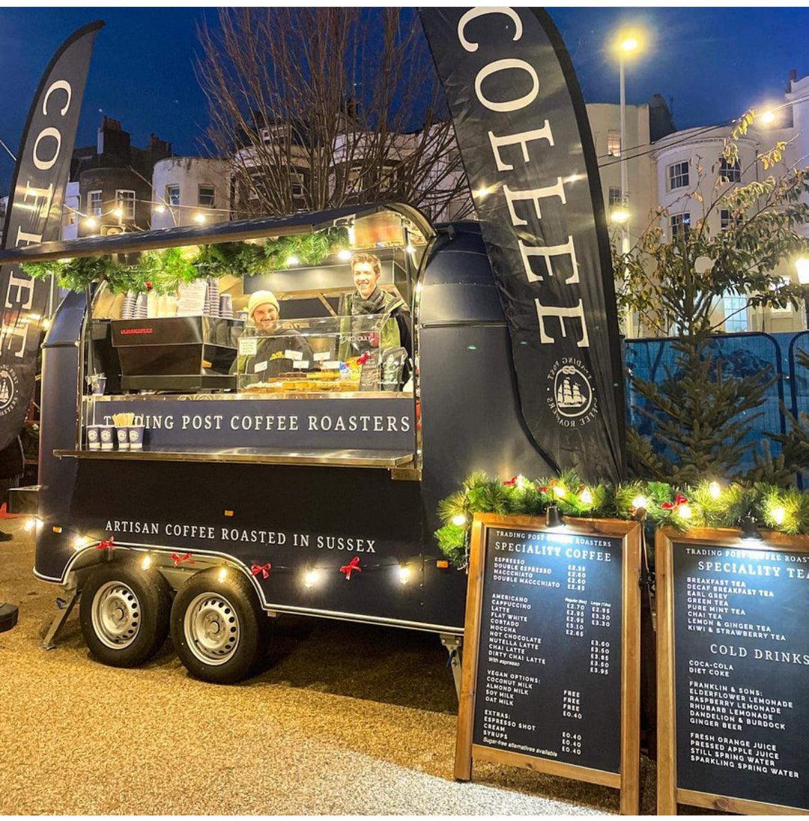 Portable Coffee Trailer for Film Set Hire! Trading Post Coffee Roasters